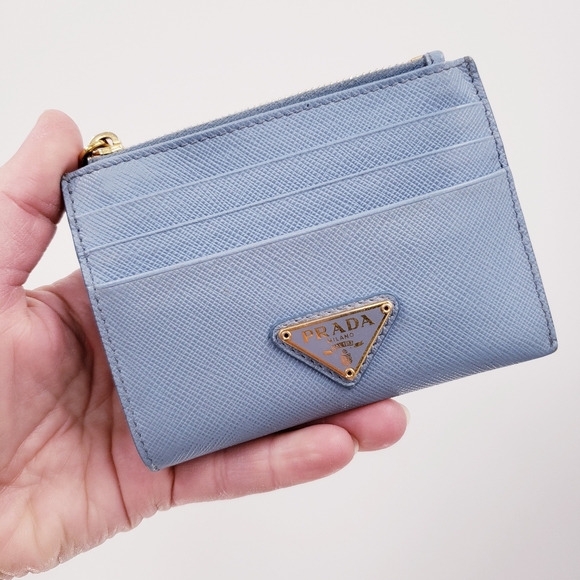 Prada Handbags - Prada SAFFIANO TRIANGLE Powder Blue Wallet
